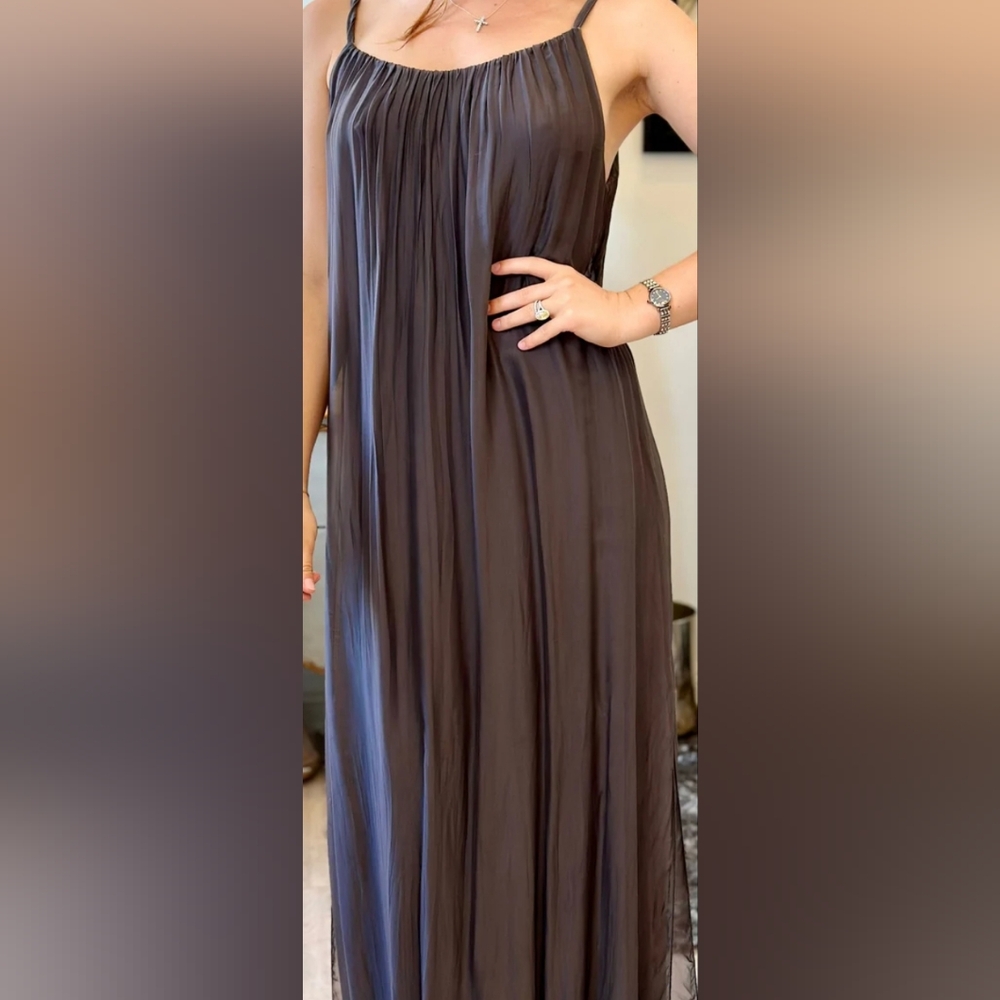 GV Grey Violet Maxi Gray Silk Lined Dress One Size